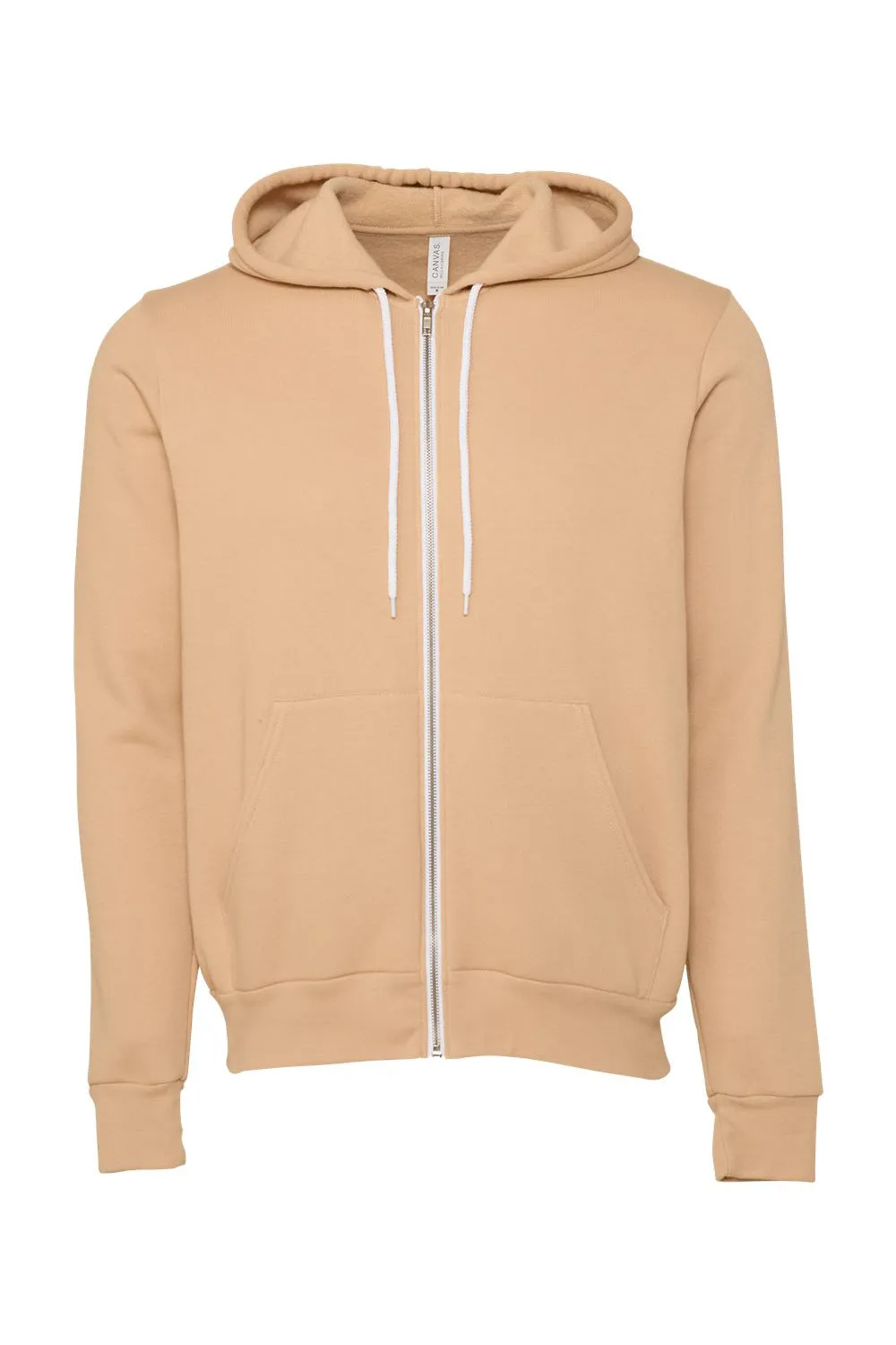 Bella   Canvas Mens Fleece Full Zip Hooded Sweatshirt Hoodie w/ Pockets - Heather Sand Dune