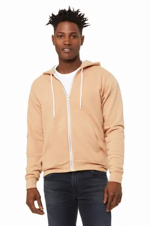 Bella   Canvas Mens Fleece Full Zip Hooded Sweatshirt Hoodie w/ Pockets - Heather Sand Dune