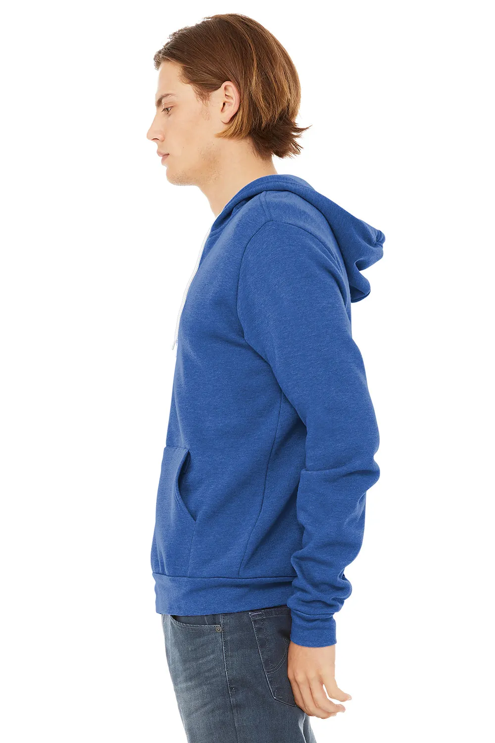 Bella   Canvas Mens Fleece Full Zip Hooded Sweatshirt Hoodie w/ Pockets - Heather True Royal Blue