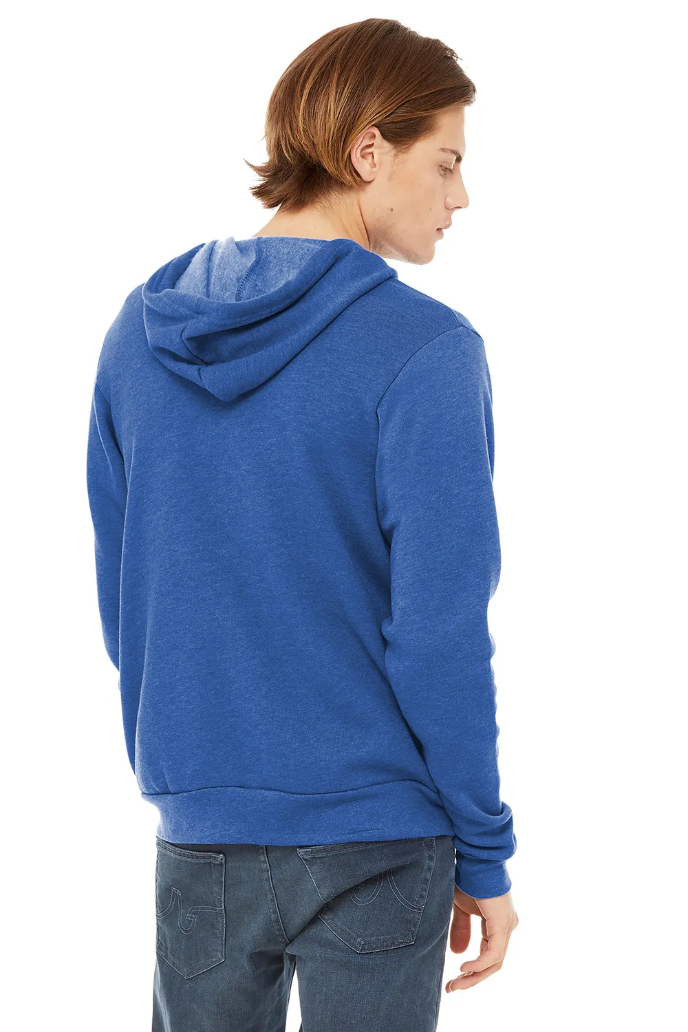 Bella   Canvas Mens Fleece Full Zip Hooded Sweatshirt Hoodie w/ Pockets - Heather True Royal Blue