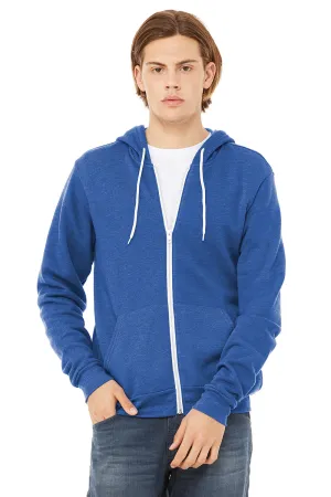 Bella   Canvas Mens Fleece Full Zip Hooded Sweatshirt Hoodie w/ Pockets - Heather True Royal Blue