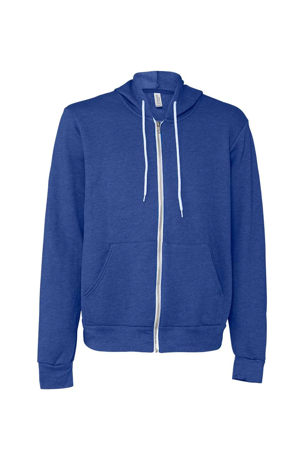 Bella   Canvas Mens Fleece Full Zip Hooded Sweatshirt Hoodie w/ Pockets - Heather True Royal Blue