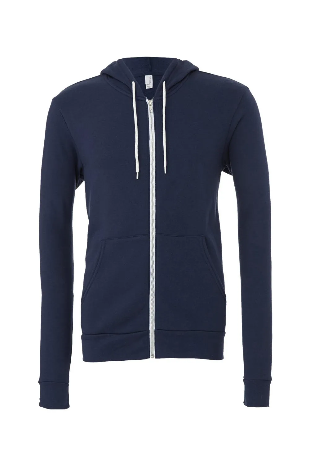 Bella   Canvas Mens Fleece Full Zip Hooded Sweatshirt Hoodie w/ Pockets - Navy Blue