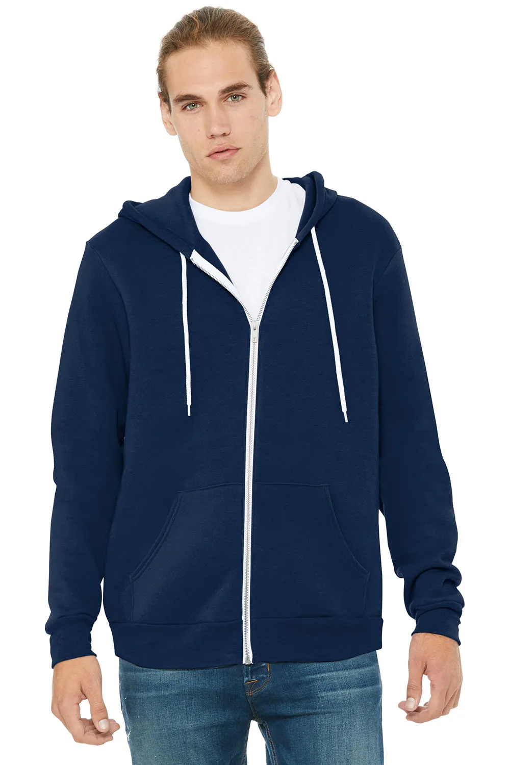 Bella   Canvas Mens Fleece Full Zip Hooded Sweatshirt Hoodie w/ Pockets - Navy Blue