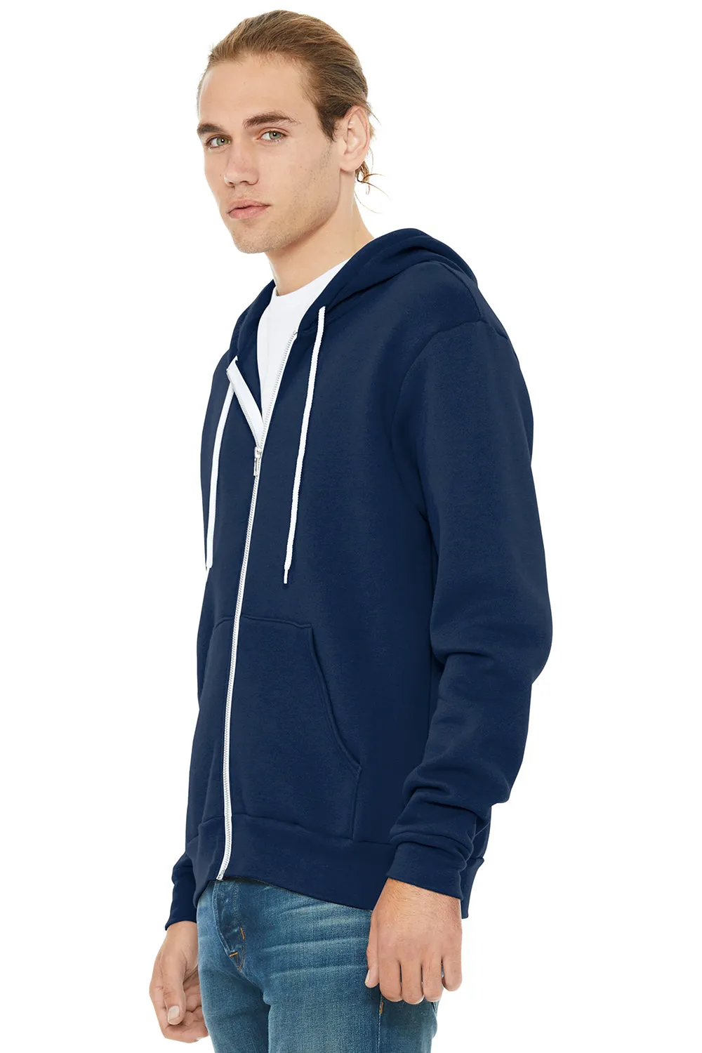 Bella   Canvas Mens Fleece Full Zip Hooded Sweatshirt Hoodie w/ Pockets - Navy Blue