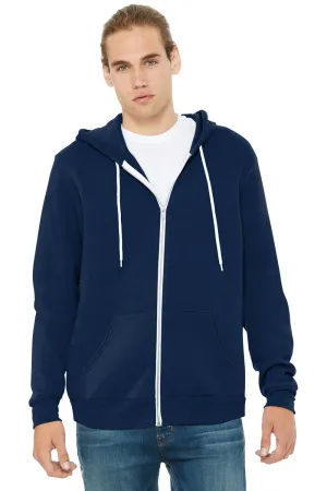 Bella   Canvas Mens Fleece Full Zip Hooded Sweatshirt Hoodie w/ Pockets - Navy Blue