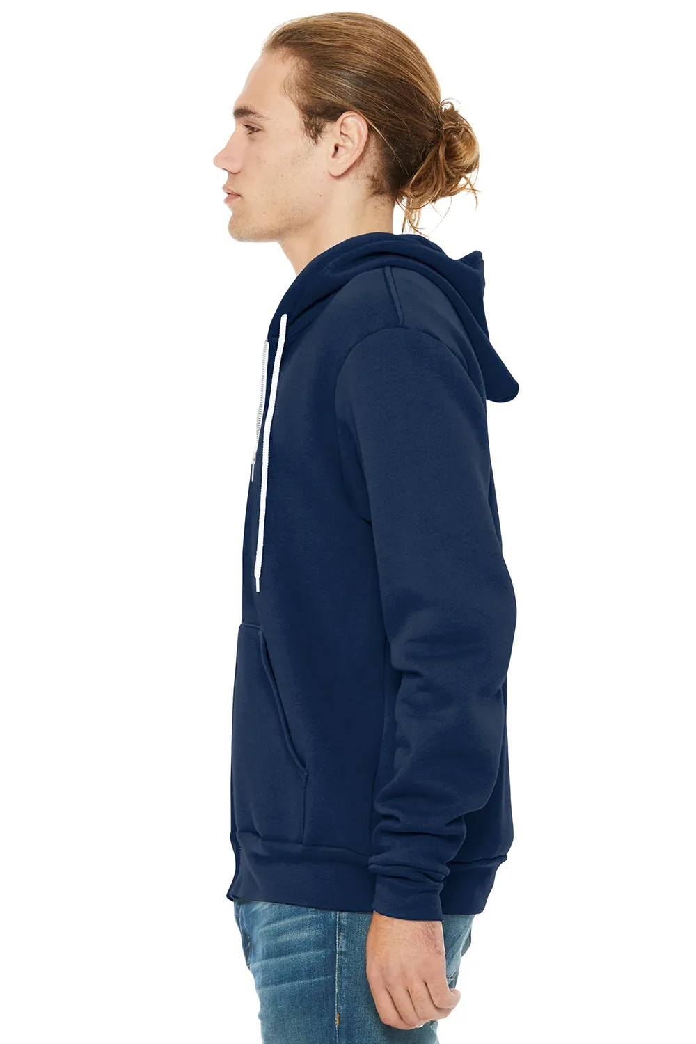 Bella   Canvas Mens Fleece Full Zip Hooded Sweatshirt Hoodie w/ Pockets - Navy Blue
