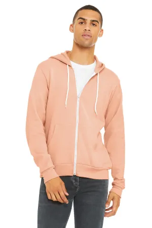 Bella   Canvas Mens Fleece Full Zip Hooded Sweatshirt Hoodie w/ Pockets - Peach