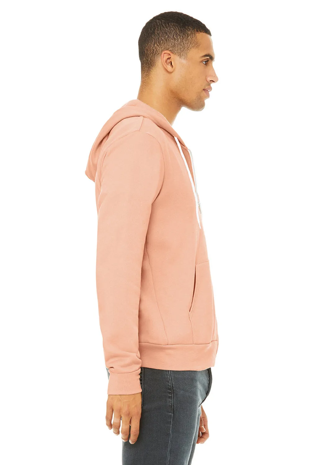 Bella   Canvas Mens Fleece Full Zip Hooded Sweatshirt Hoodie w/ Pockets - Peach