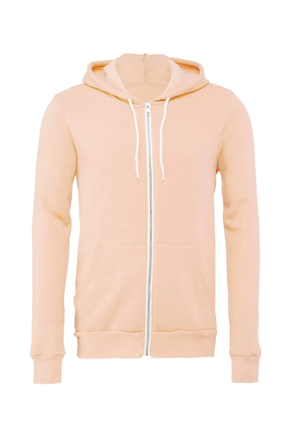 Bella   Canvas Mens Fleece Full Zip Hooded Sweatshirt Hoodie w/ Pockets - Peach