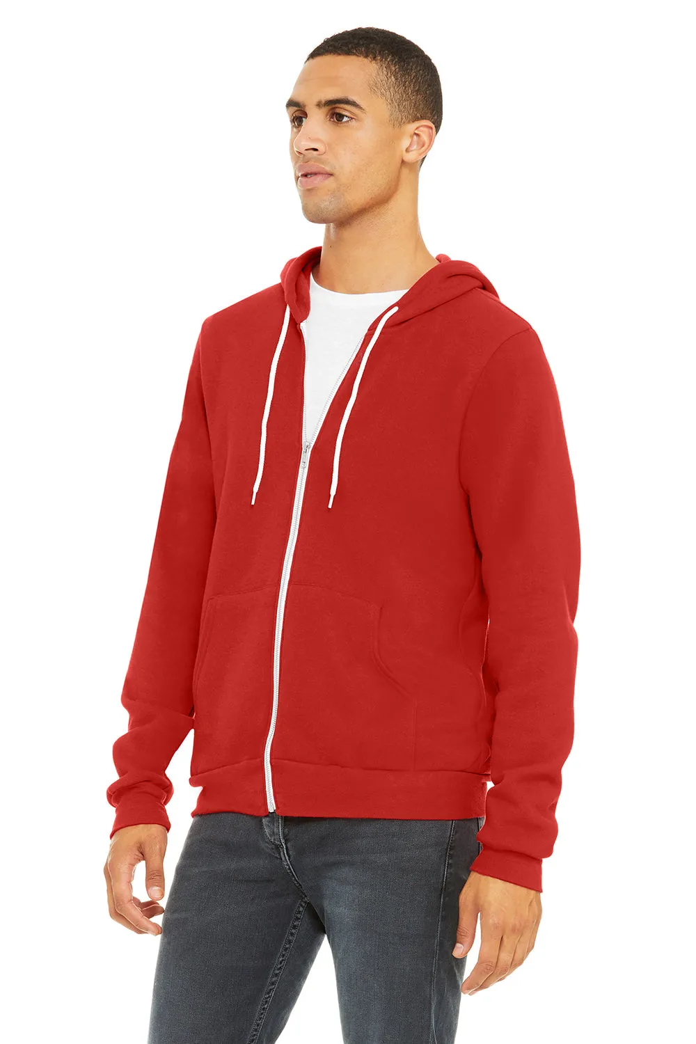 Bella   Canvas Mens Fleece Full Zip Hooded Sweatshirt Hoodie w/ Pockets - Red