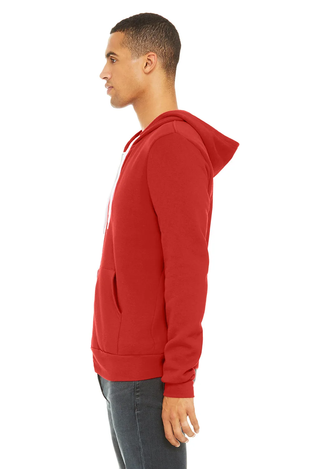 Bella   Canvas Mens Fleece Full Zip Hooded Sweatshirt Hoodie w/ Pockets - Red