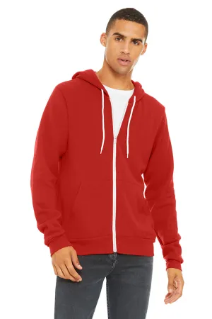 Bella   Canvas Mens Fleece Full Zip Hooded Sweatshirt Hoodie w/ Pockets - Red