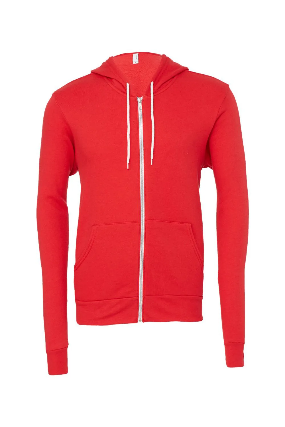 Bella   Canvas Mens Fleece Full Zip Hooded Sweatshirt Hoodie w/ Pockets - Red