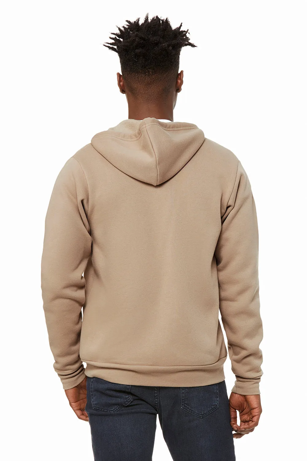 Bella   Canvas Mens Fleece Full Zip Hooded Sweatshirt Hoodie w/ Pockets - Tan