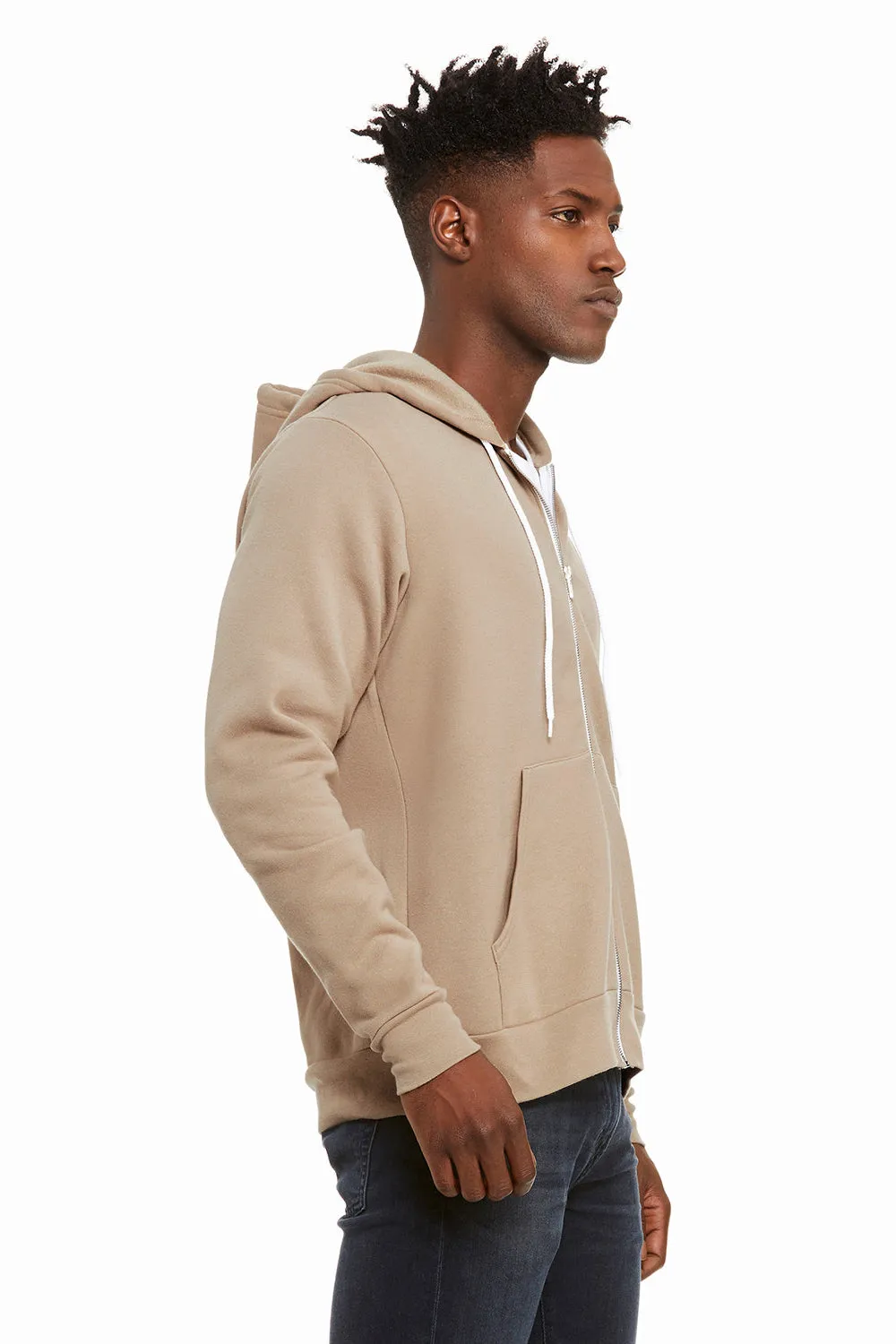 Bella   Canvas Mens Fleece Full Zip Hooded Sweatshirt Hoodie w/ Pockets - Tan