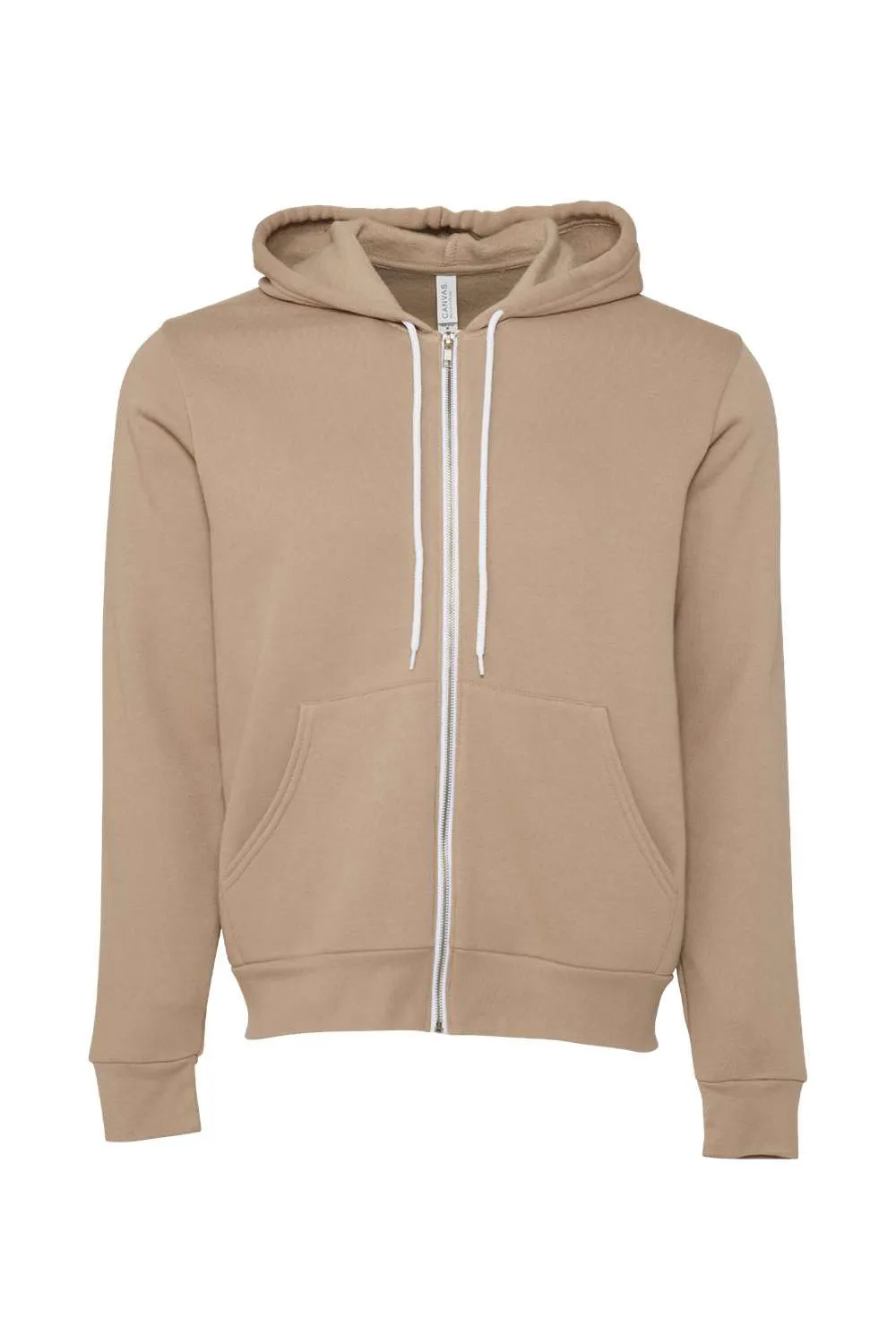Bella   Canvas Mens Fleece Full Zip Hooded Sweatshirt Hoodie w/ Pockets - Tan