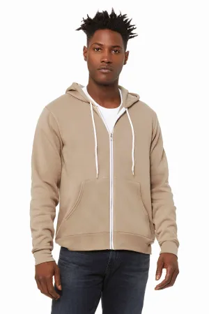 Bella   Canvas Mens Fleece Full Zip Hooded Sweatshirt Hoodie w/ Pockets - Tan