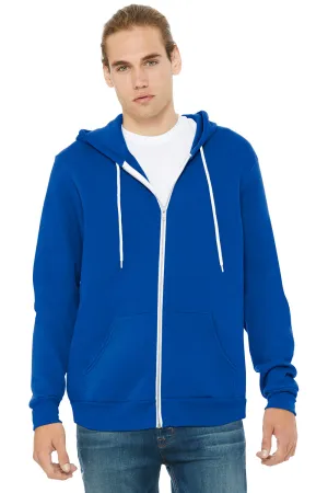 Bella   Canvas Mens Fleece Full Zip Hooded Sweatshirt Hoodie w/ Pockets - True Royal Blue