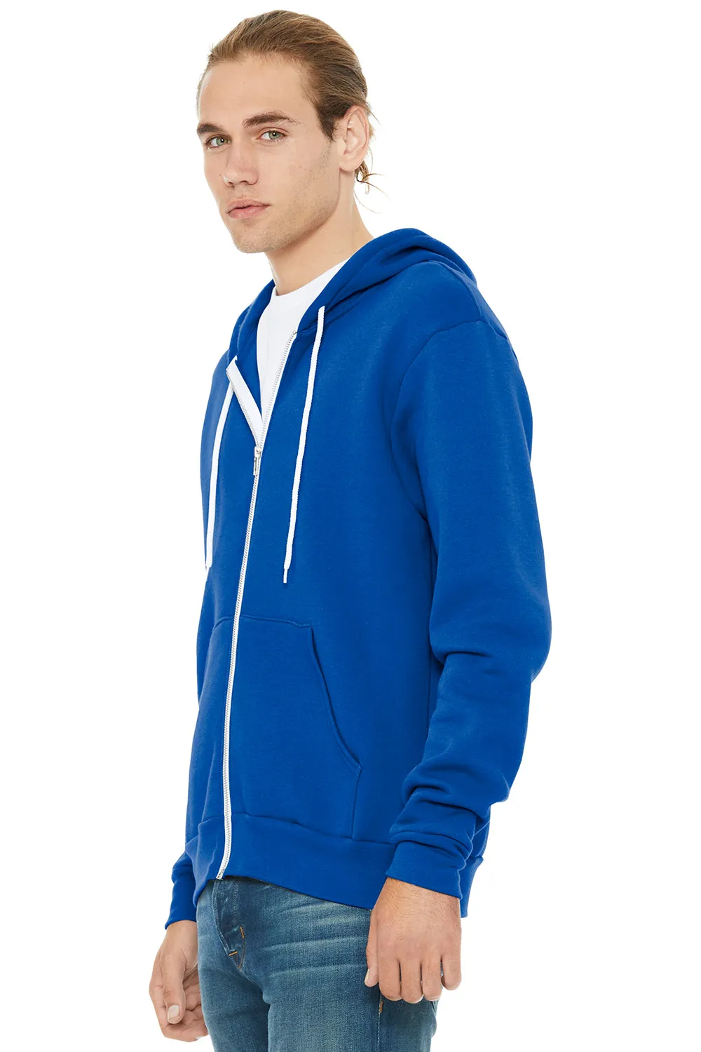 Bella   Canvas Mens Fleece Full Zip Hooded Sweatshirt Hoodie w/ Pockets - True Royal Blue