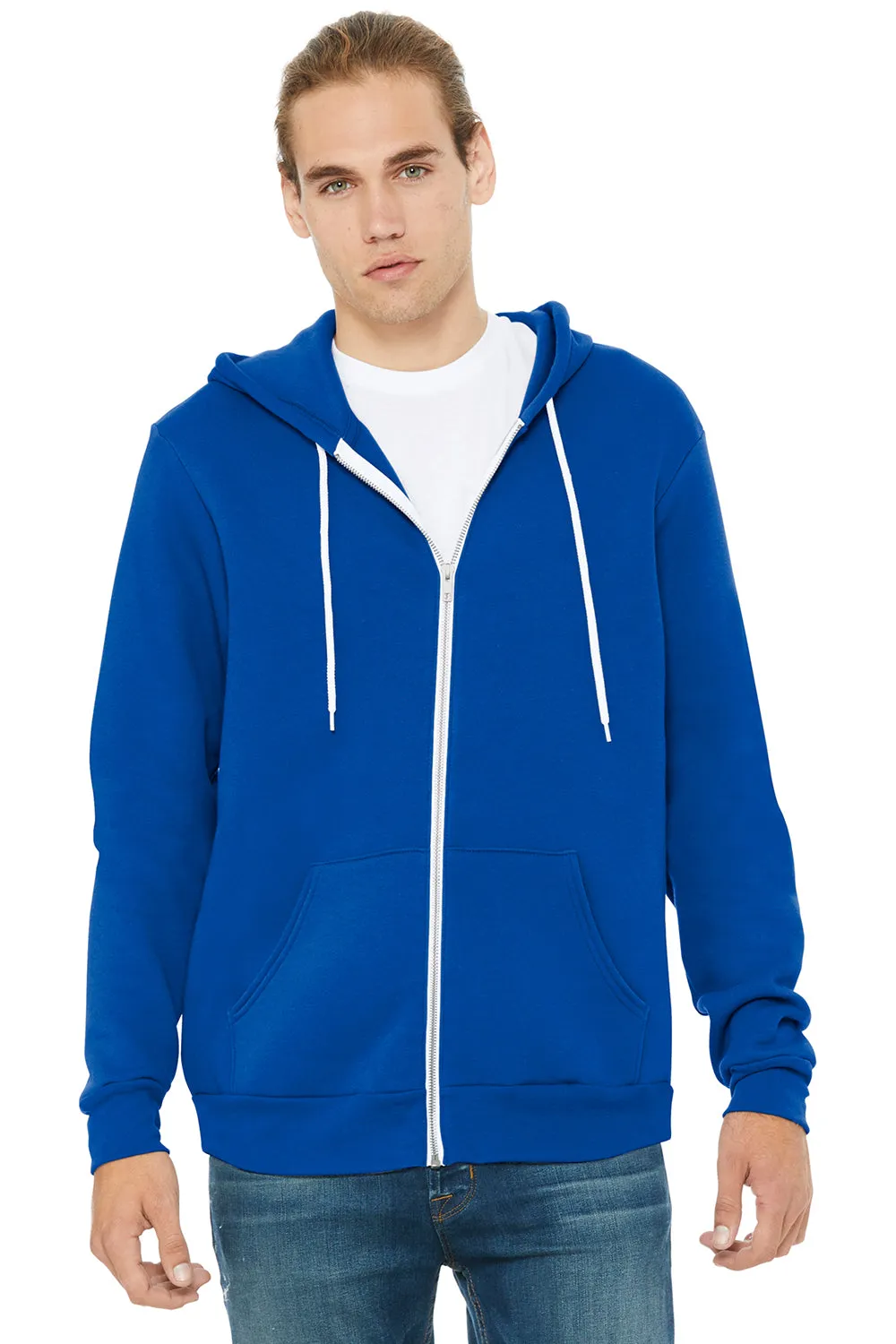 Bella   Canvas Mens Fleece Full Zip Hooded Sweatshirt Hoodie w/ Pockets - True Royal Blue