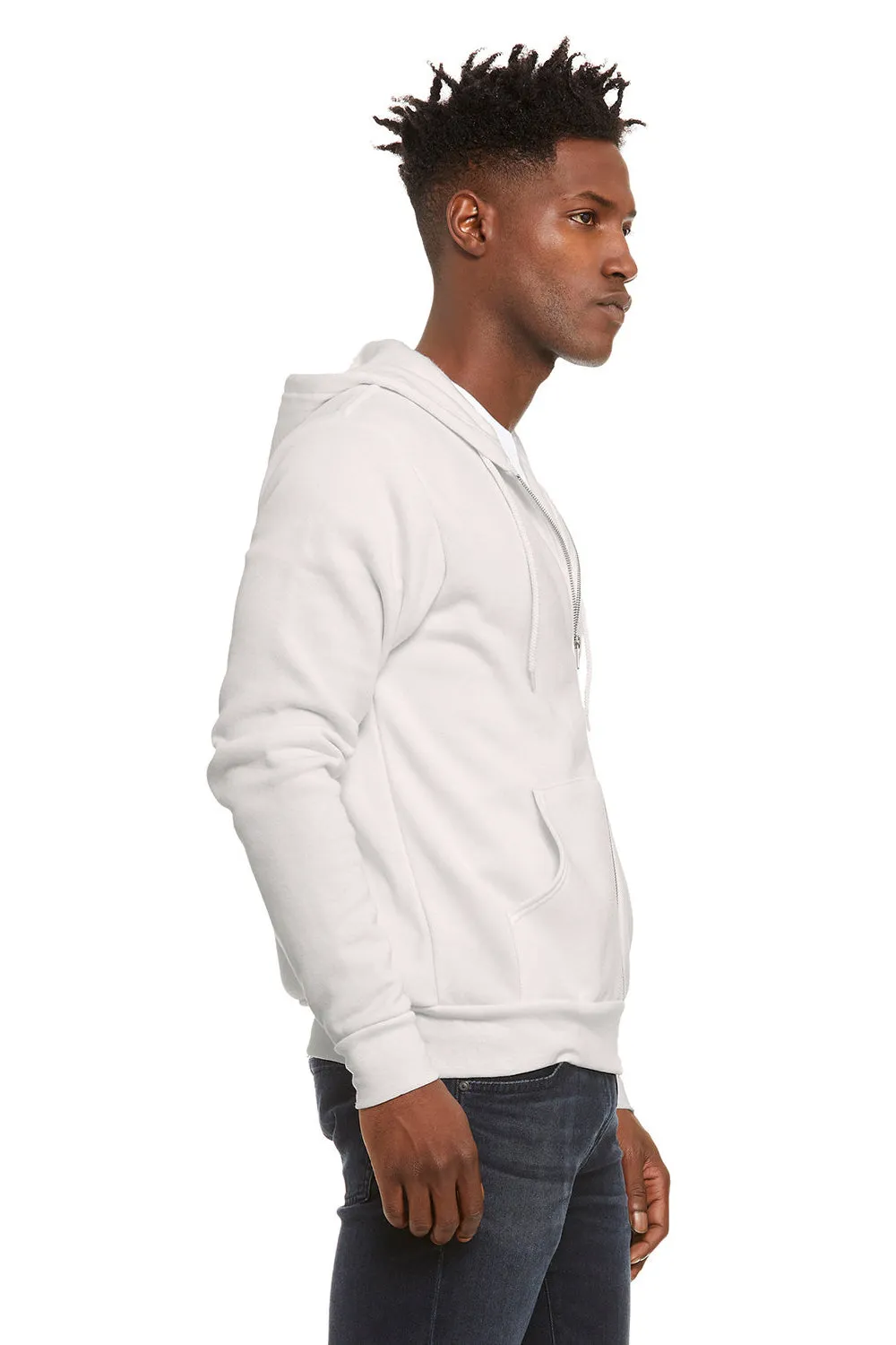 Bella   Canvas Mens Fleece Full Zip Hooded Sweatshirt Hoodie w/ Pockets - Vintage White