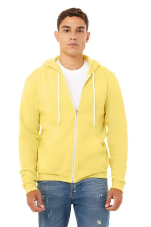 Bella   Canvas Mens Fleece Full Zip Hooded Sweatshirt Hoodie w/ Pockets - Yellow