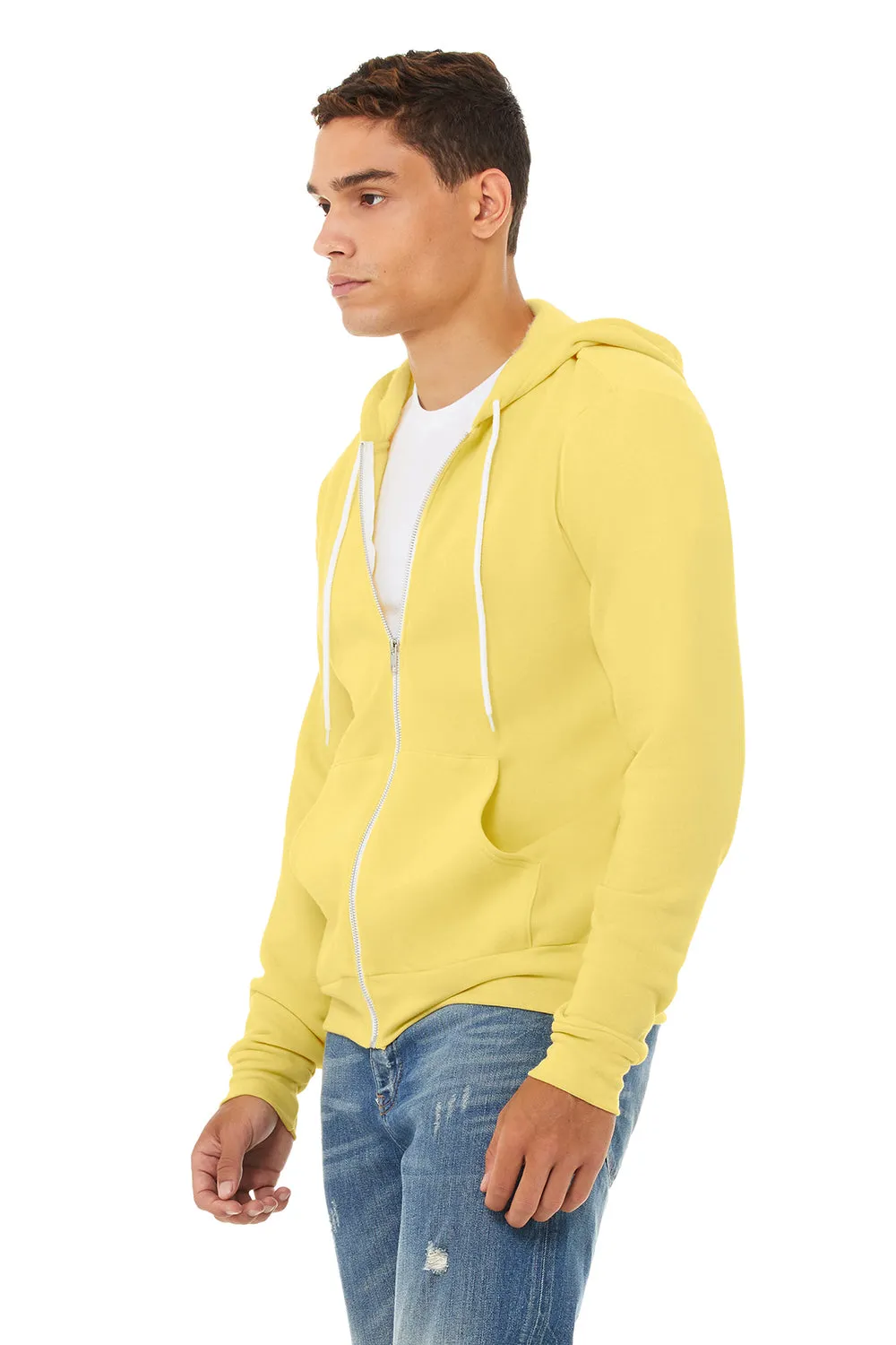 Bella   Canvas Mens Fleece Full Zip Hooded Sweatshirt Hoodie w/ Pockets - Yellow