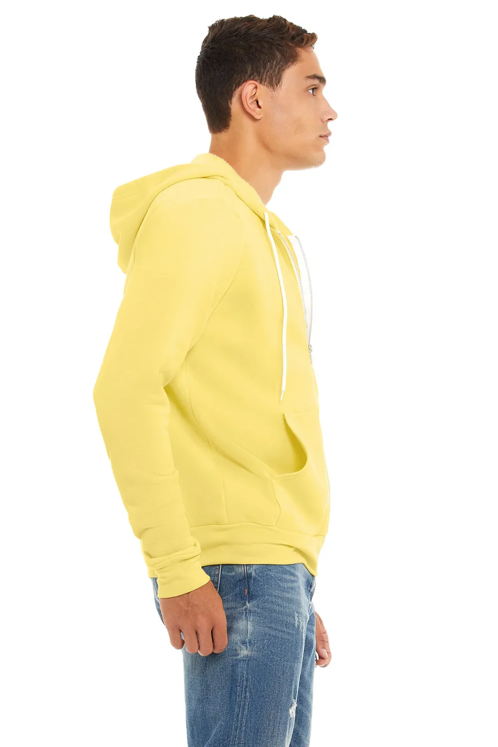 Bella   Canvas Mens Fleece Full Zip Hooded Sweatshirt Hoodie w/ Pockets - Yellow