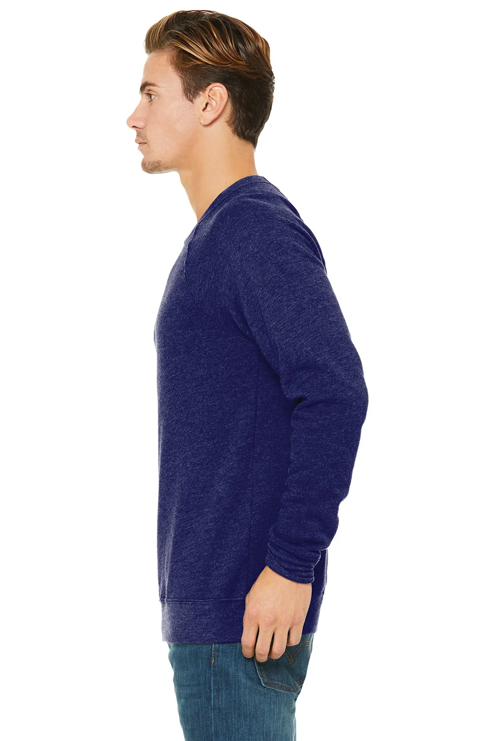 Bella   Canvas Mens Sponge Fleece Crewneck Sweatshirt - Navy Blue Triblend - Closeout
