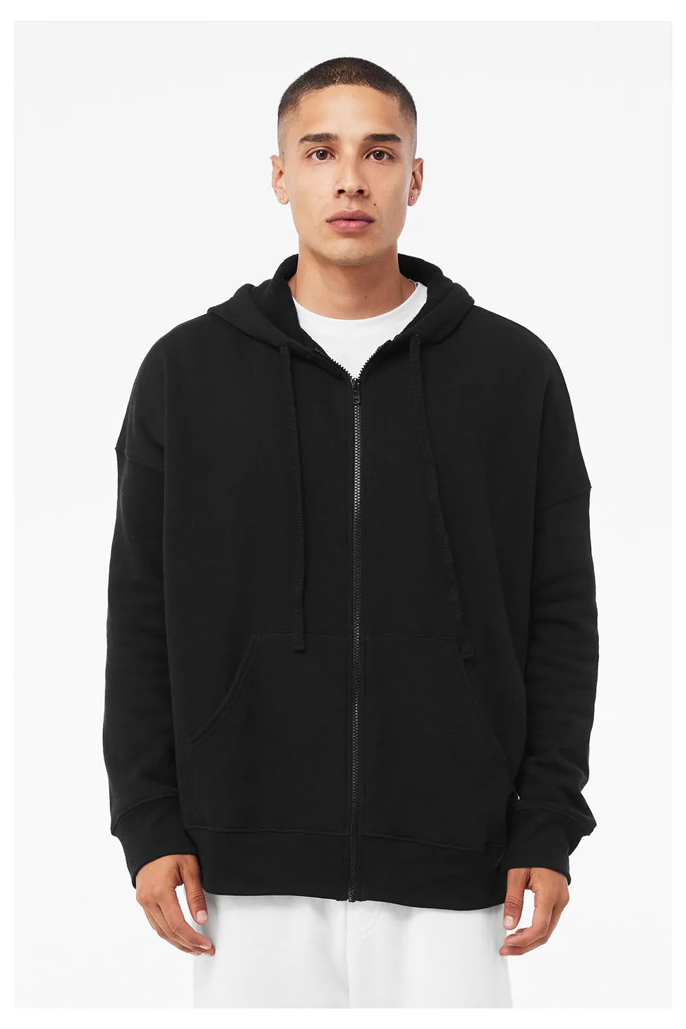 Bella   Canvas Mens Sponge Fleece Full Zip Hooded Sweatshirt Hoodie w/ Pockets - Black