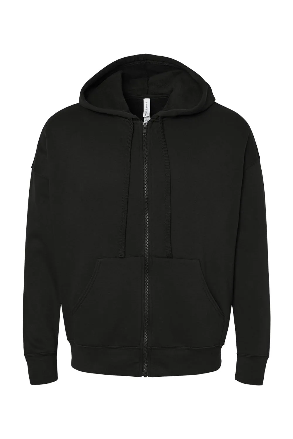 Bella   Canvas Mens Sponge Fleece Full Zip Hooded Sweatshirt Hoodie w/ Pockets - Black