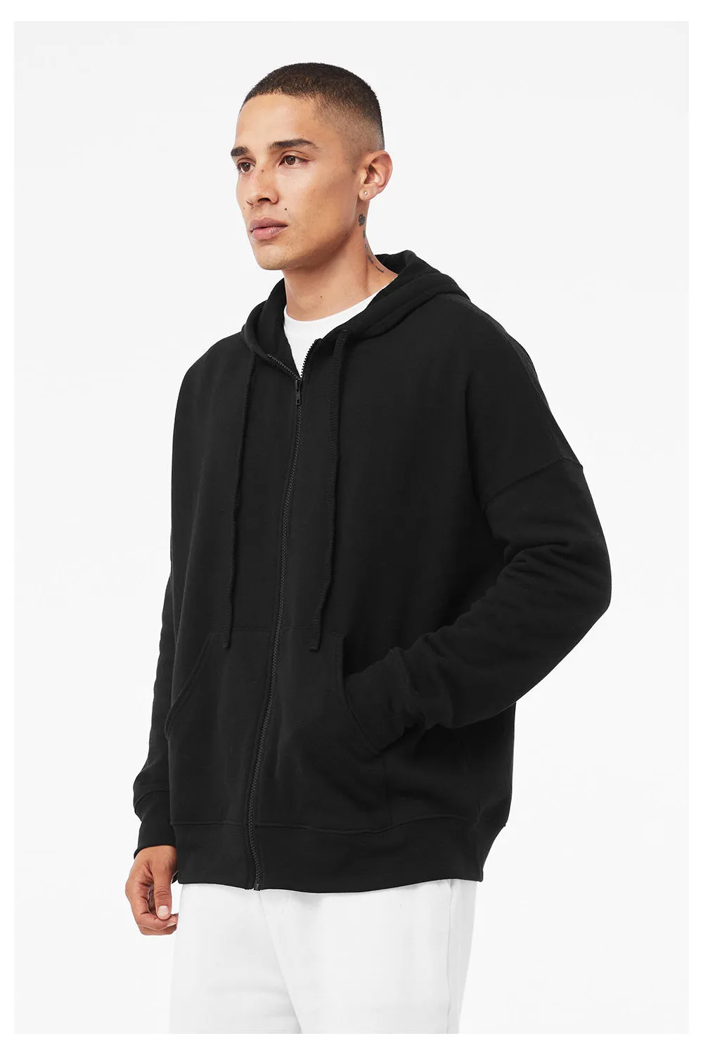 Bella   Canvas Mens Sponge Fleece Full Zip Hooded Sweatshirt Hoodie w/ Pockets - Black