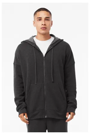 Bella   Canvas Mens Sponge Fleece Full Zip Hooded Sweatshirt Hoodie w/ Pockets - Heather Dark Grey