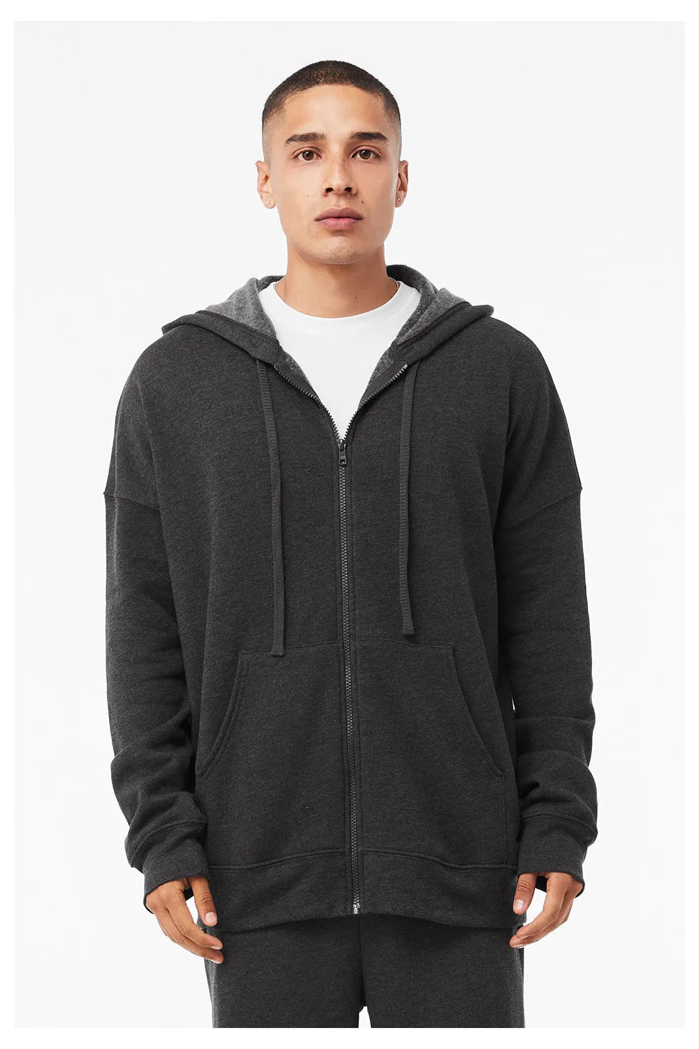 Bella   Canvas Mens Sponge Fleece Full Zip Hooded Sweatshirt Hoodie w/ Pockets - Heather Dark Grey