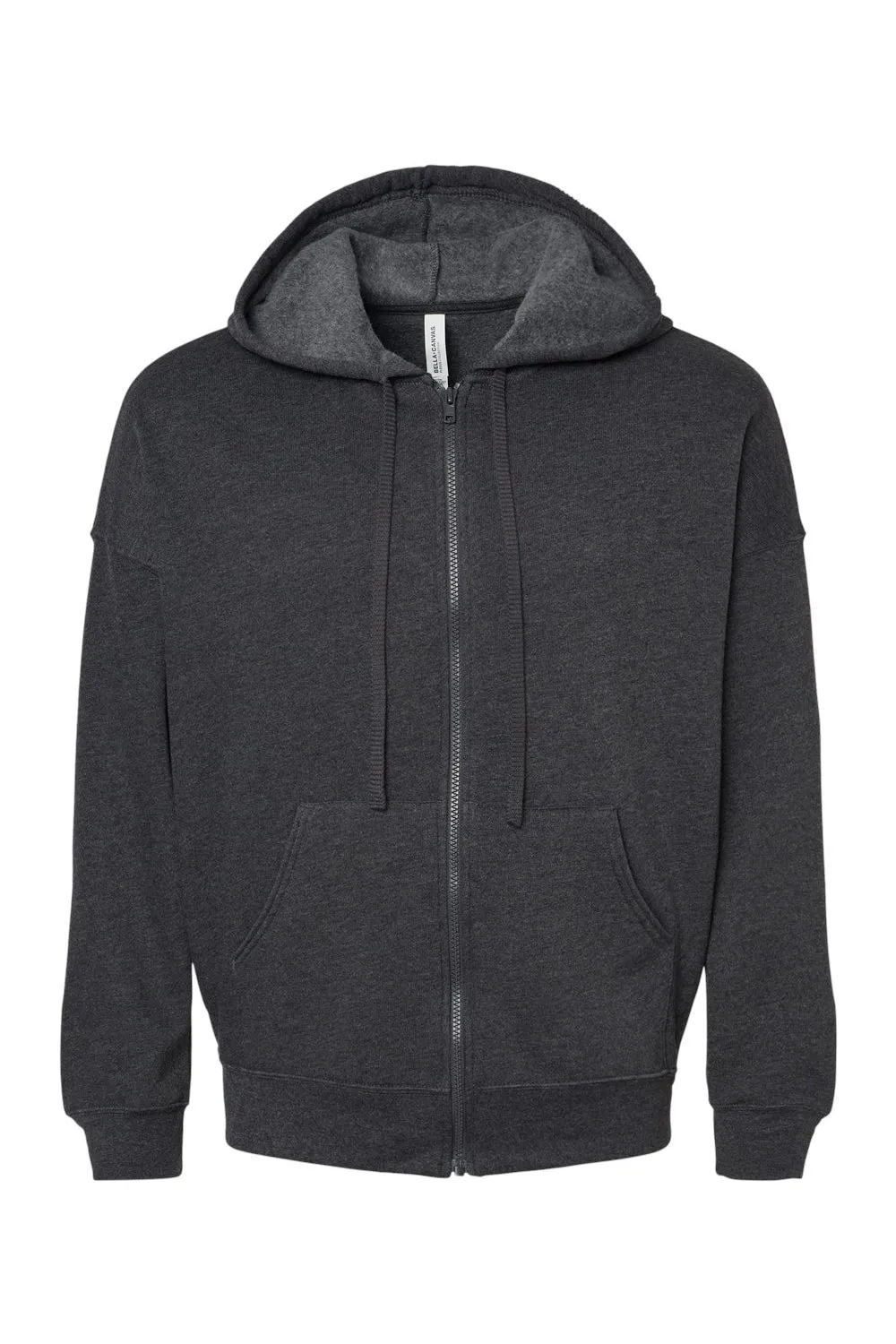 Bella   Canvas Mens Sponge Fleece Full Zip Hooded Sweatshirt Hoodie w/ Pockets - Heather Dark Grey