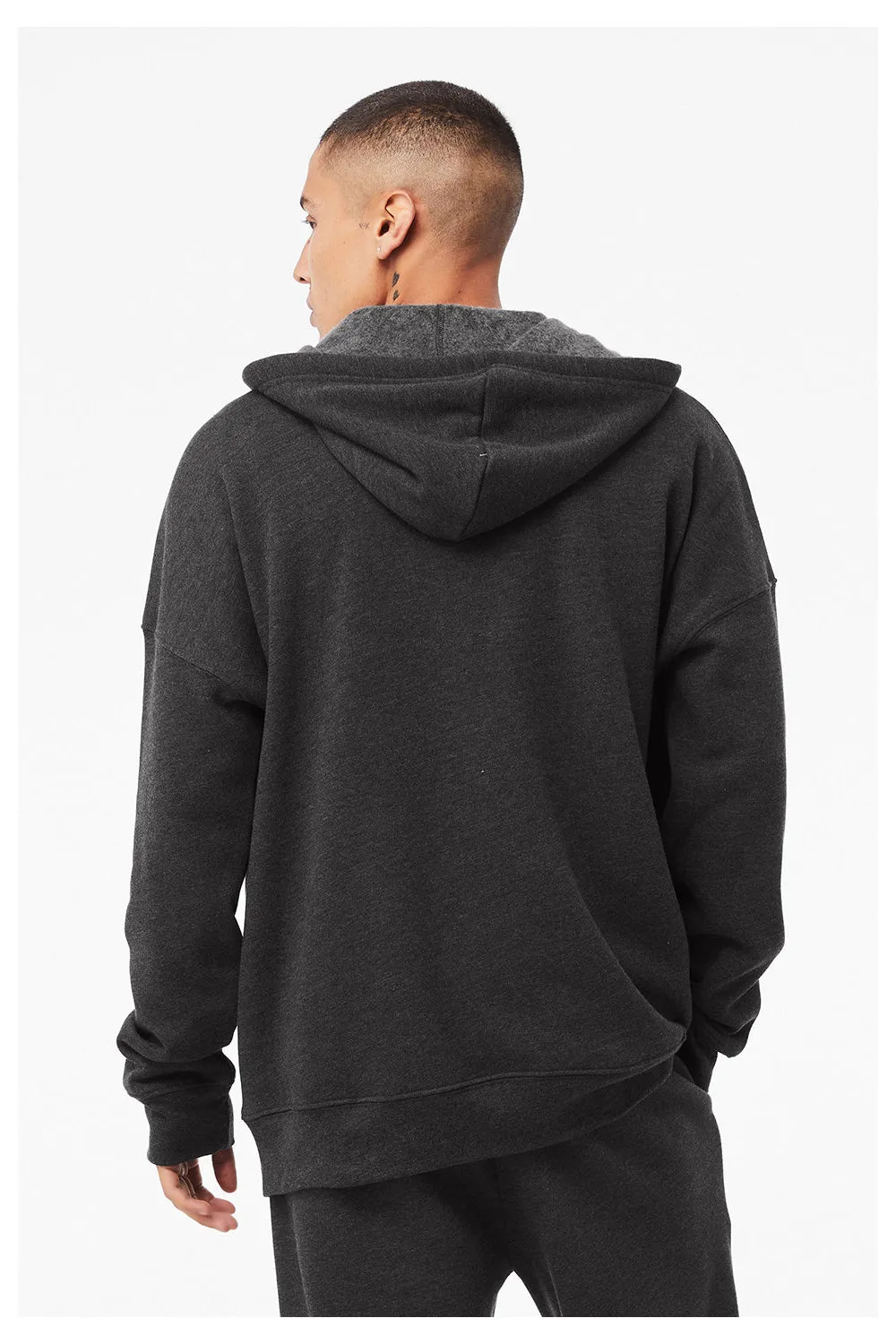 Bella   Canvas Mens Sponge Fleece Full Zip Hooded Sweatshirt Hoodie w/ Pockets - Heather Dark Grey