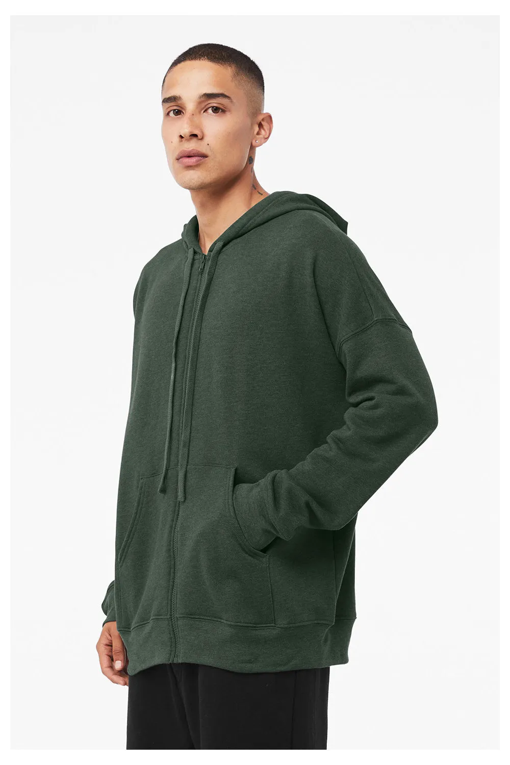 Bella   Canvas Mens Sponge Fleece Full Zip Hooded Sweatshirt Hoodie w/ Pockets - Heather Forest Green