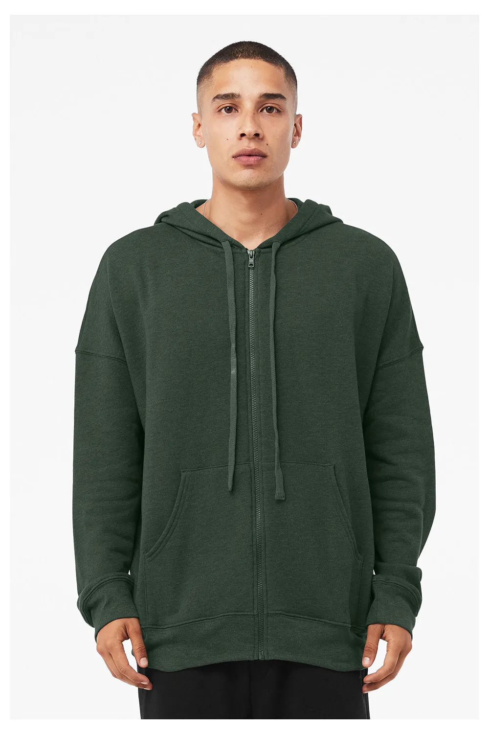 Bella   Canvas Mens Sponge Fleece Full Zip Hooded Sweatshirt Hoodie w/ Pockets - Heather Forest Green