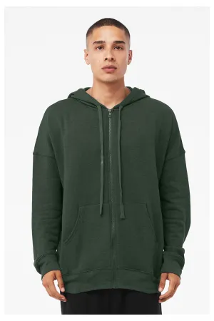 Bella   Canvas Mens Sponge Fleece Full Zip Hooded Sweatshirt Hoodie w/ Pockets - Heather Forest Green