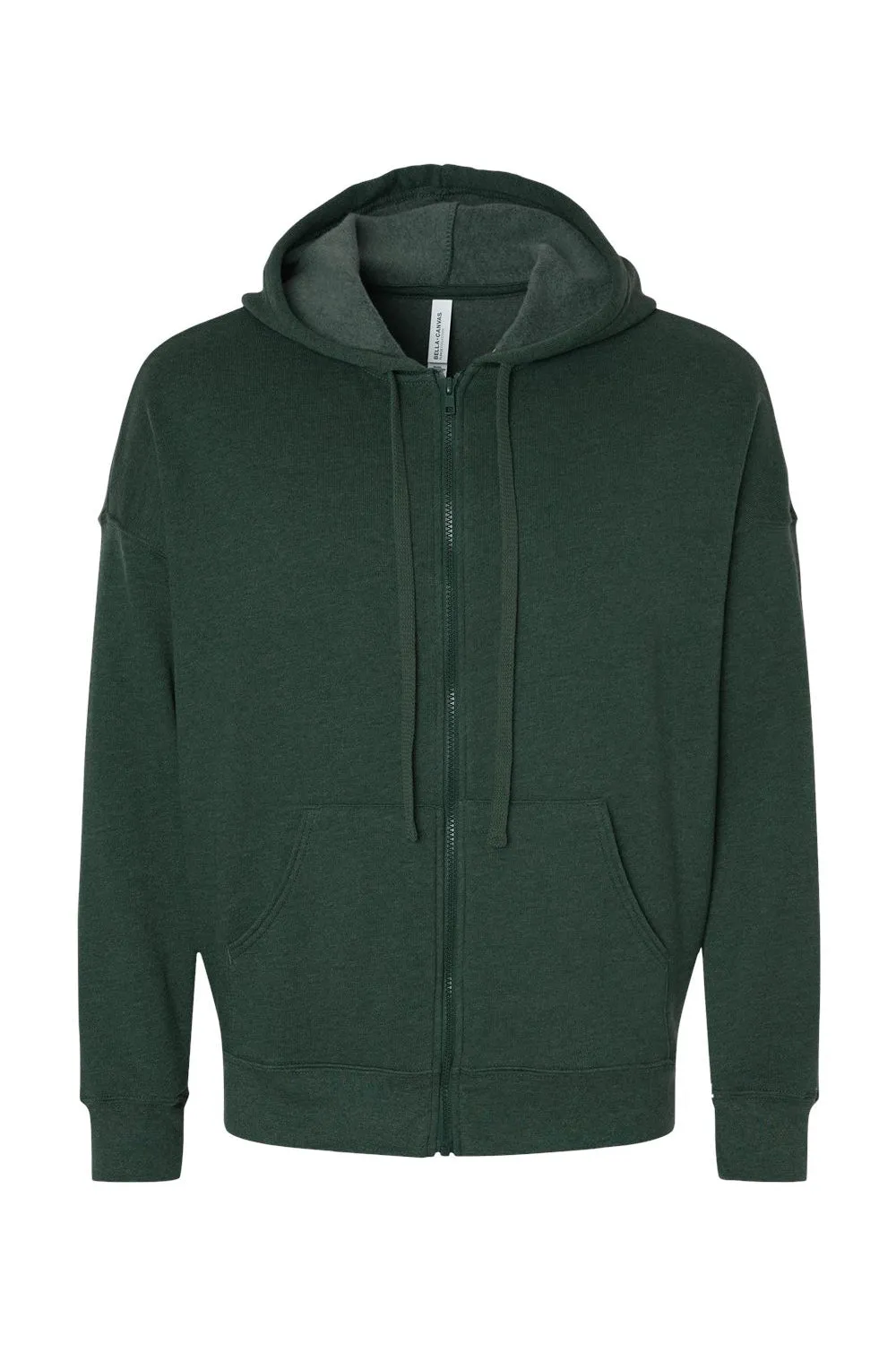 Bella   Canvas Mens Sponge Fleece Full Zip Hooded Sweatshirt Hoodie w/ Pockets - Heather Forest Green