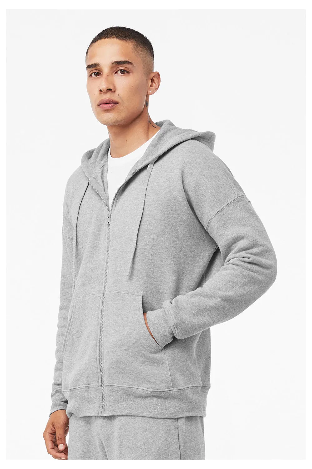 Bella   Canvas Mens Sponge Fleece Full Zip Hooded Sweatshirt Hoodie w/ Pockets - Heather Grey