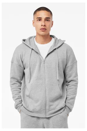 Bella   Canvas Mens Sponge Fleece Full Zip Hooded Sweatshirt Hoodie w/ Pockets - Heather Grey