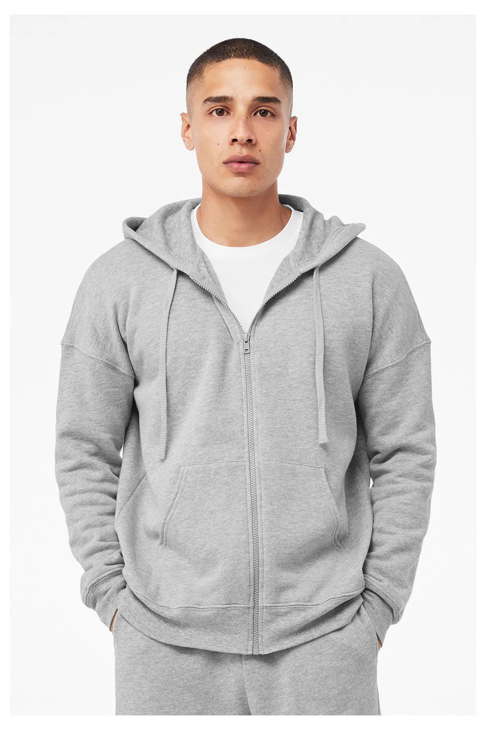 Bella   Canvas Mens Sponge Fleece Full Zip Hooded Sweatshirt Hoodie w/ Pockets - Heather Grey