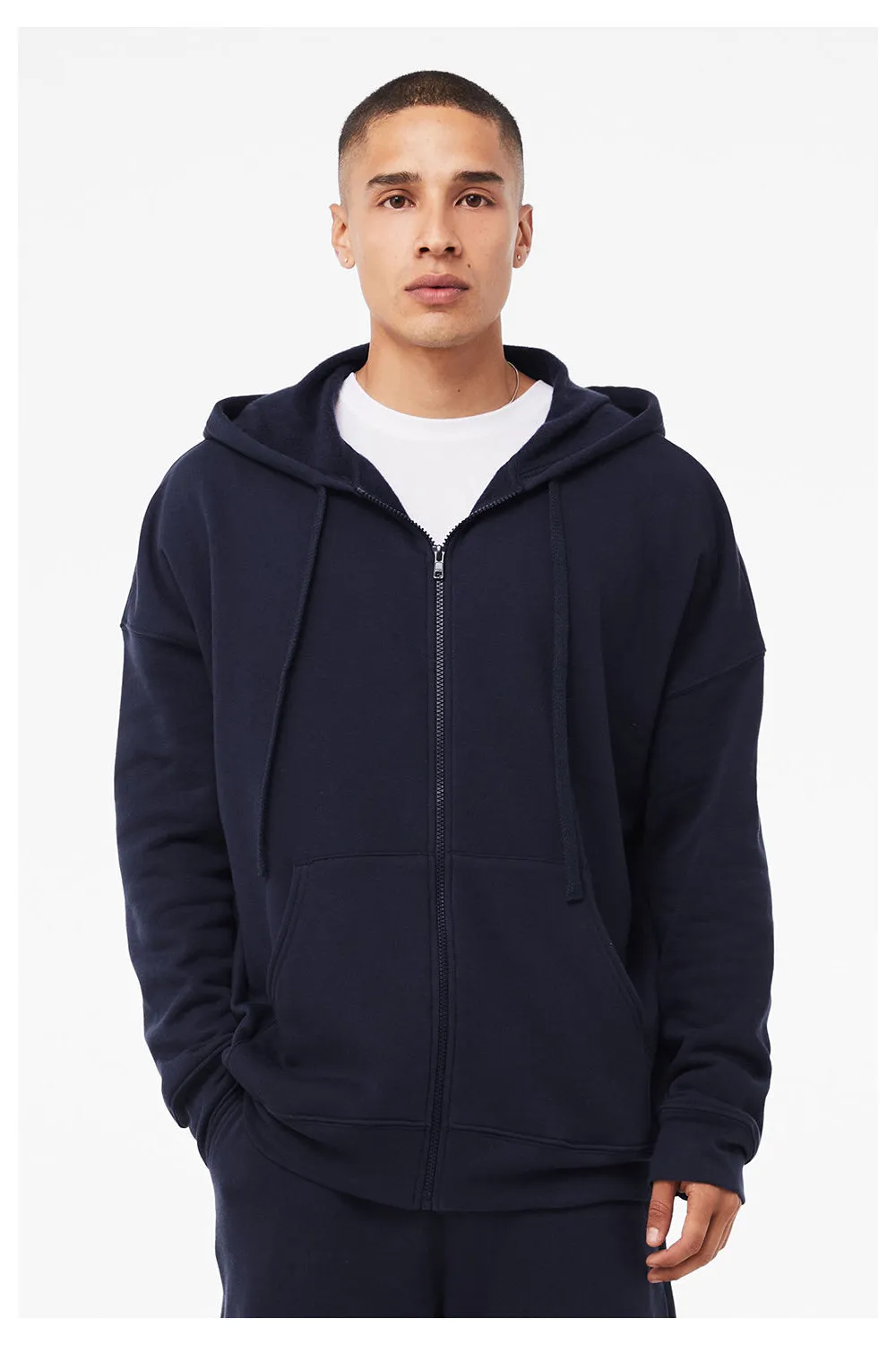 Bella   Canvas Mens Sponge Fleece Full Zip Hooded Sweatshirt Hoodie w/ Pockets - Navy Blue