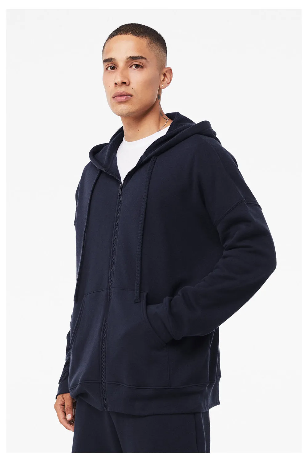 Bella   Canvas Mens Sponge Fleece Full Zip Hooded Sweatshirt Hoodie w/ Pockets - Navy Blue