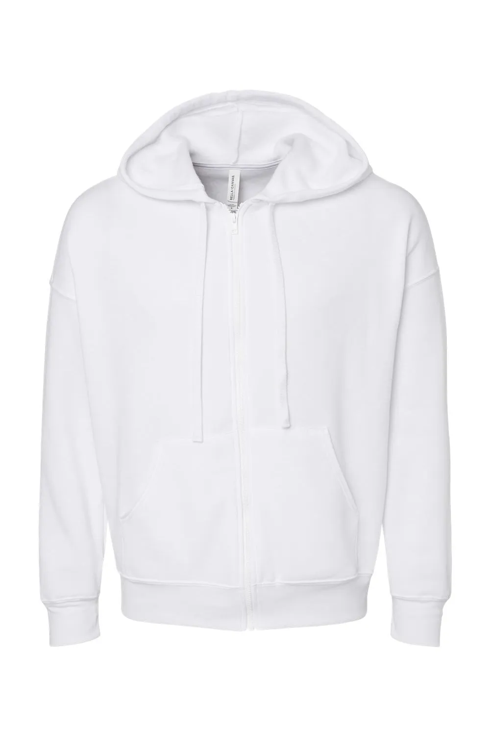 Bella   Canvas Mens Sponge Fleece Full Zip Hooded Sweatshirt Hoodie w/ Pockets - White