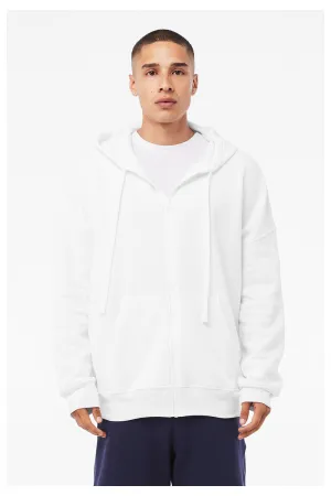 Bella   Canvas Mens Sponge Fleece Full Zip Hooded Sweatshirt Hoodie w/ Pockets - White