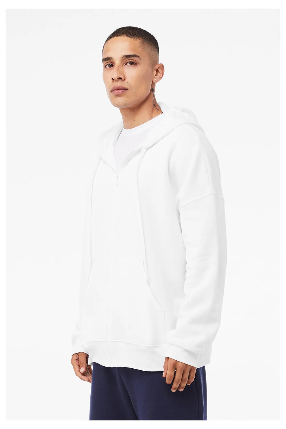 Bella   Canvas Mens Sponge Fleece Full Zip Hooded Sweatshirt Hoodie w/ Pockets - White