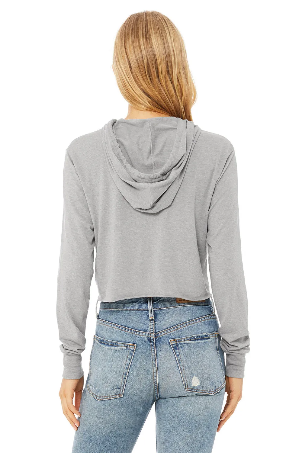 Bella   Canvas Womens Crop Long Sleeve Hooded Sweatshirt Hoodie - Athletic Grey